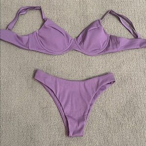 🩷 Zaful Ribbed Lilac Underwire Bikini Set - Women Swim Medium